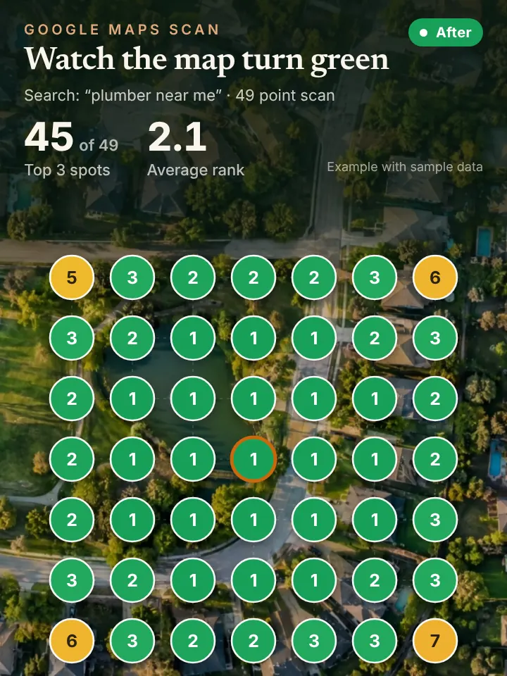 Example Google Maps scan where the grid turns from red to green